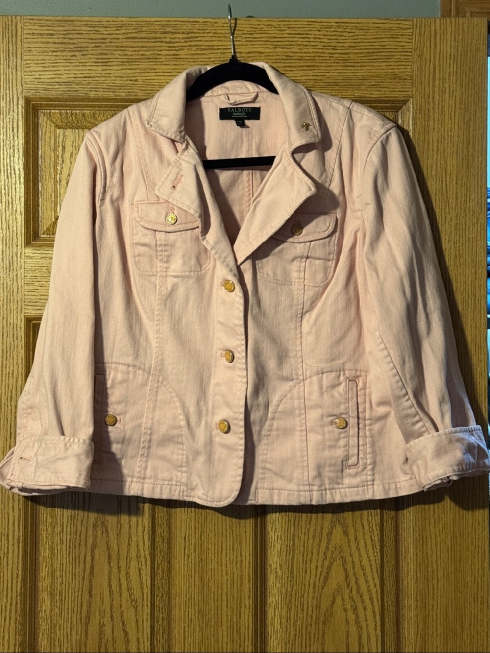 Talbots Blush Pink Cotton Jean Jacket with Gold Buttons